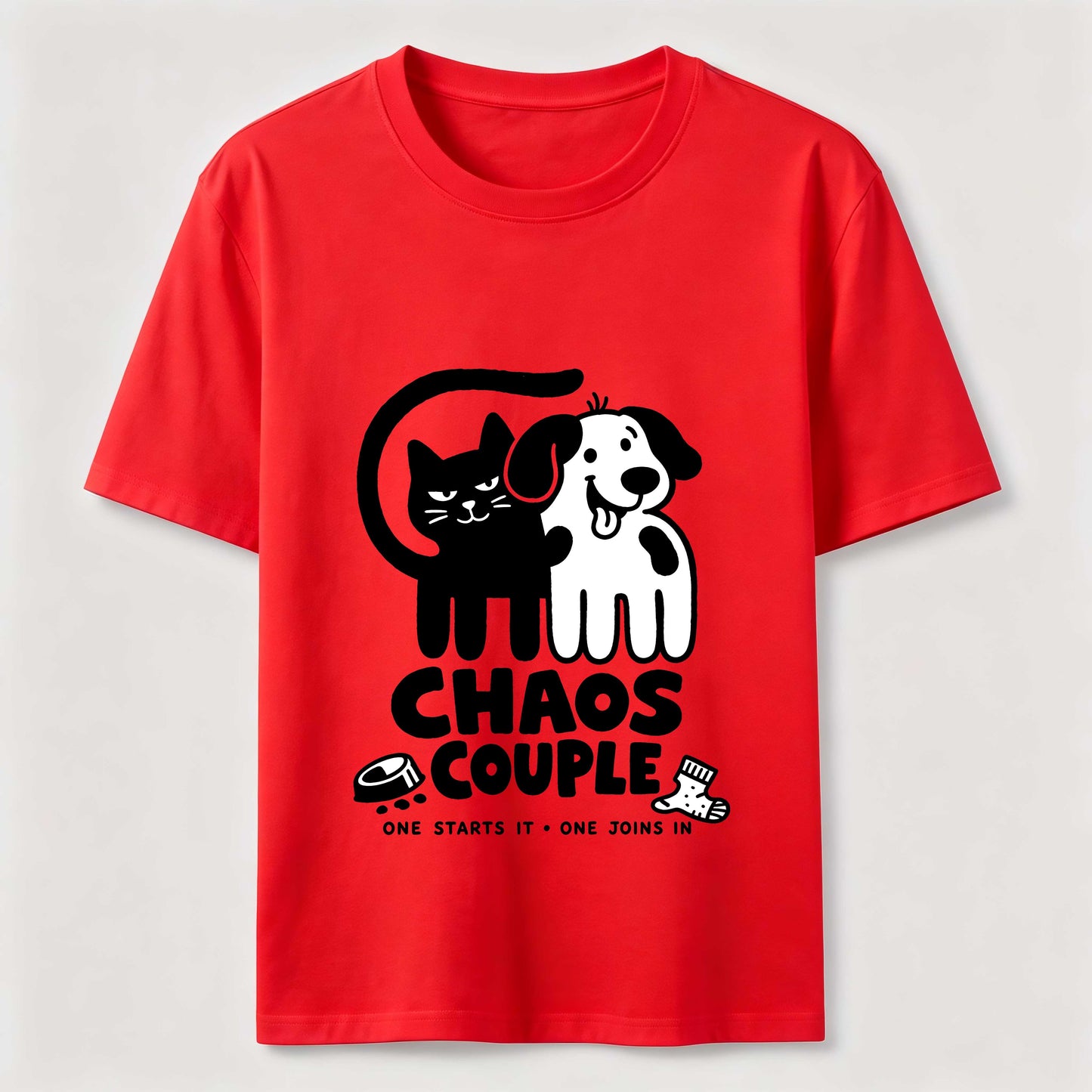 Chaos Couple Cat And Dog Tee