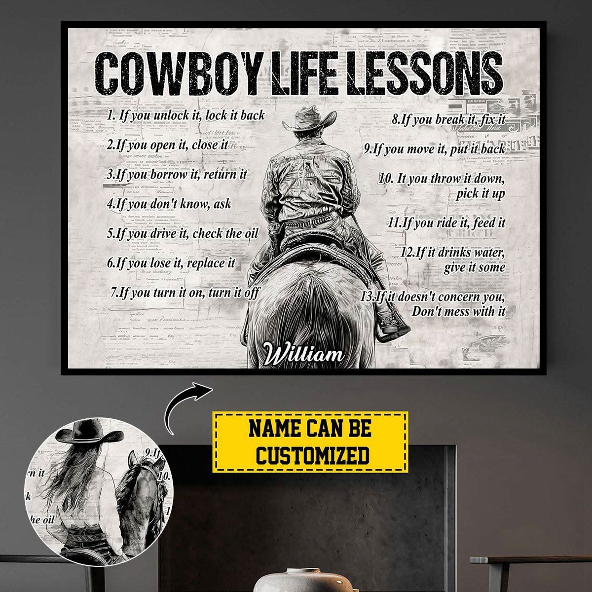 Personalized “Cowboy & Cowgirl” Motivational Poster / Canvas - Custom Gift for Rodeo Fans