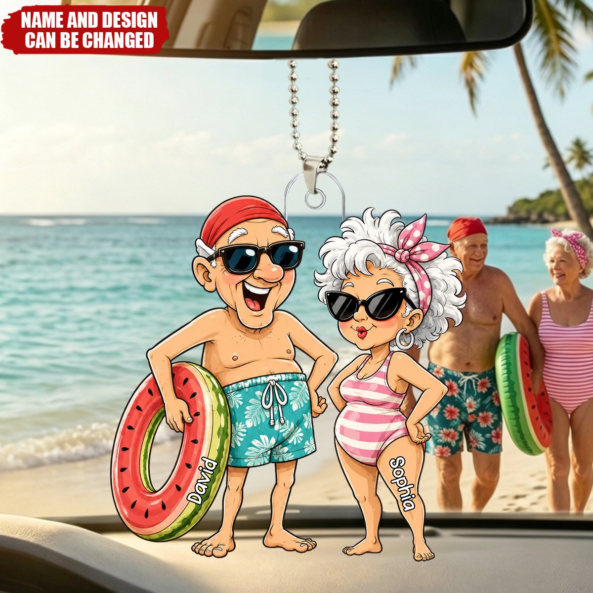 Funny Old People Swim - Personalized Car Ornament