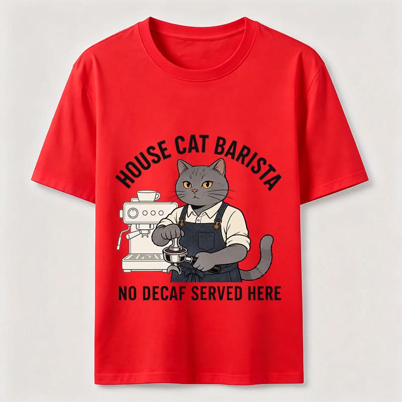 No Decaf Served Here Funny Cat Barista Coffee Tee