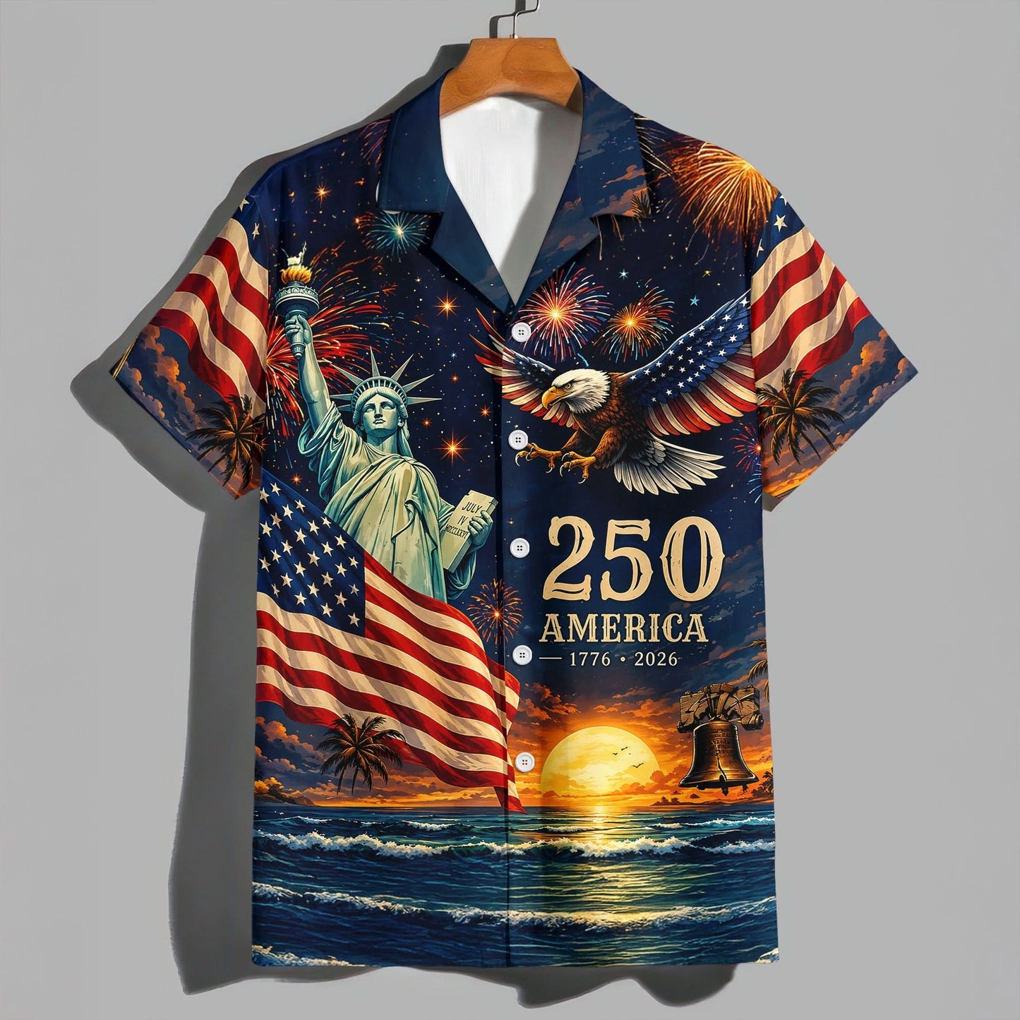250 America 1776-2026 Patriotic US Flag & Bald Eagle Hawaiian Shirt TH10 170089