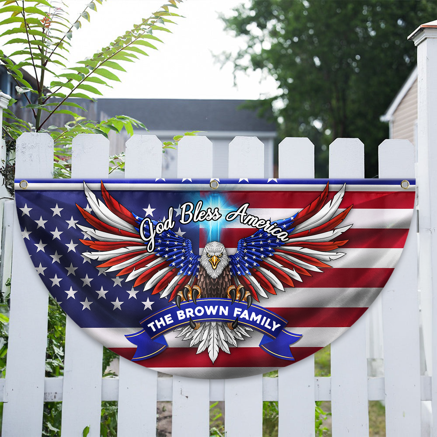 Custom Family Name Faith, Family & Freedom America Non-Pleated Fan Flag HA75 898786