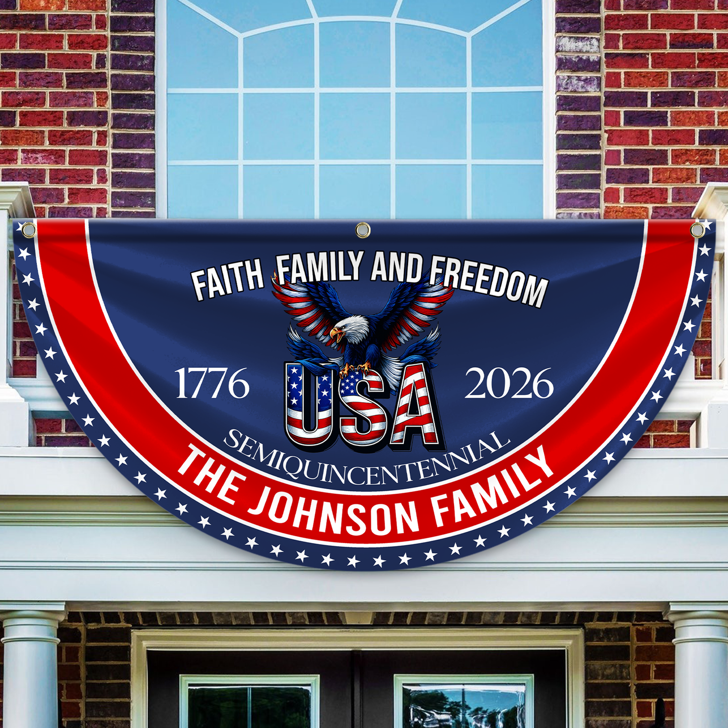 Custom Family Name Faith, Family & Freedom 250th Anniversary of America Non-Pleated Fan Flag CH07 910236