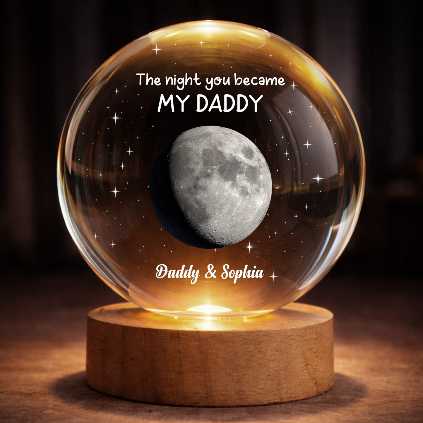 Personalized New Dad Crystal Globe Lamp with The Night You Became My Daddy moon design image 9