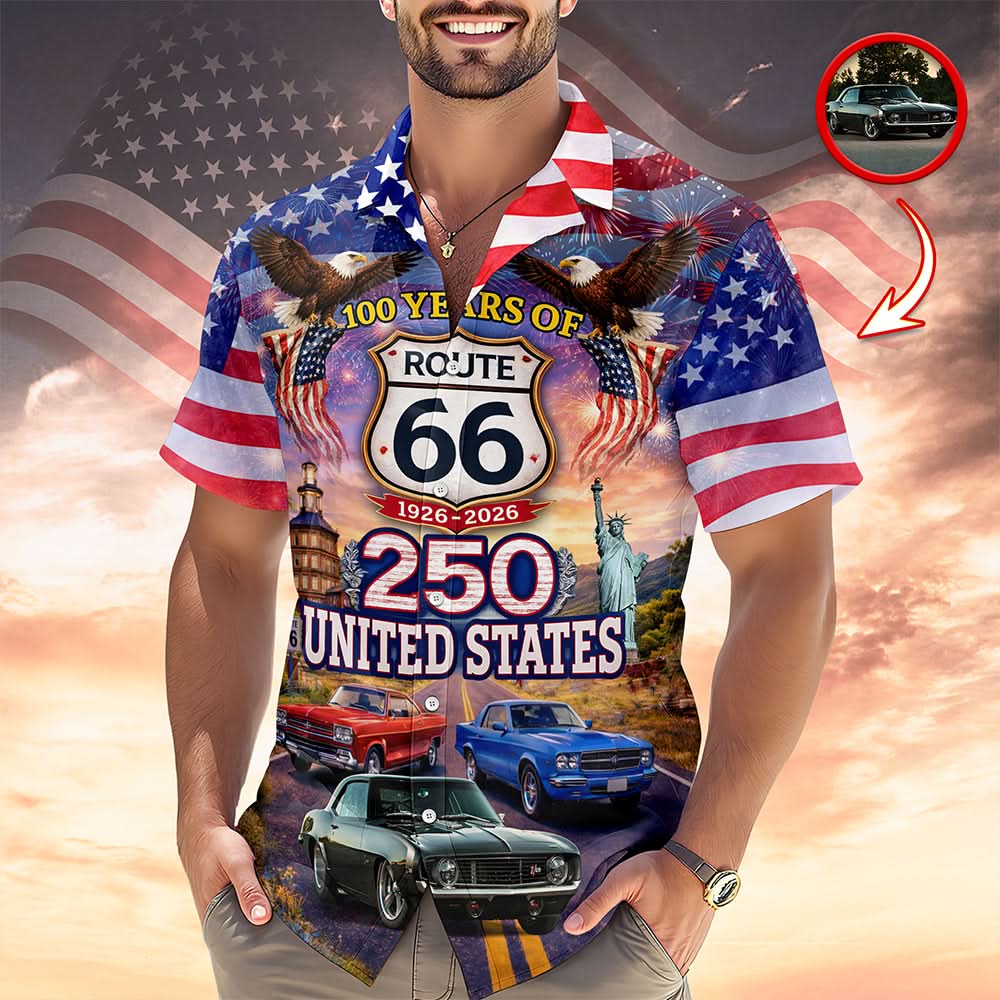 Celebrate 100 Years of Road Route 66 and America 250th Anniversary Custom Car Photo Hawaiian Shirt CH07 910378