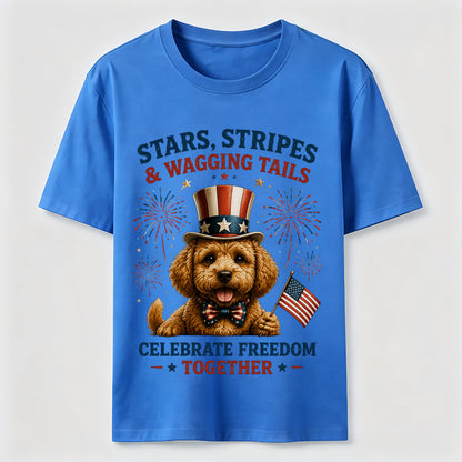 Stars, Stripes & Wagging Tails Patriotic Dog T-Shirt