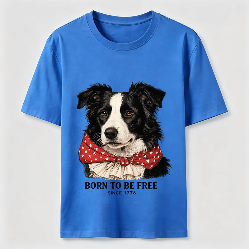 Born to Be Free Patriotic Border Collie T-Shirt