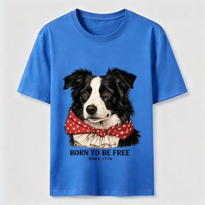 Born to Be Free Patriotic Border Collie T-Shirt