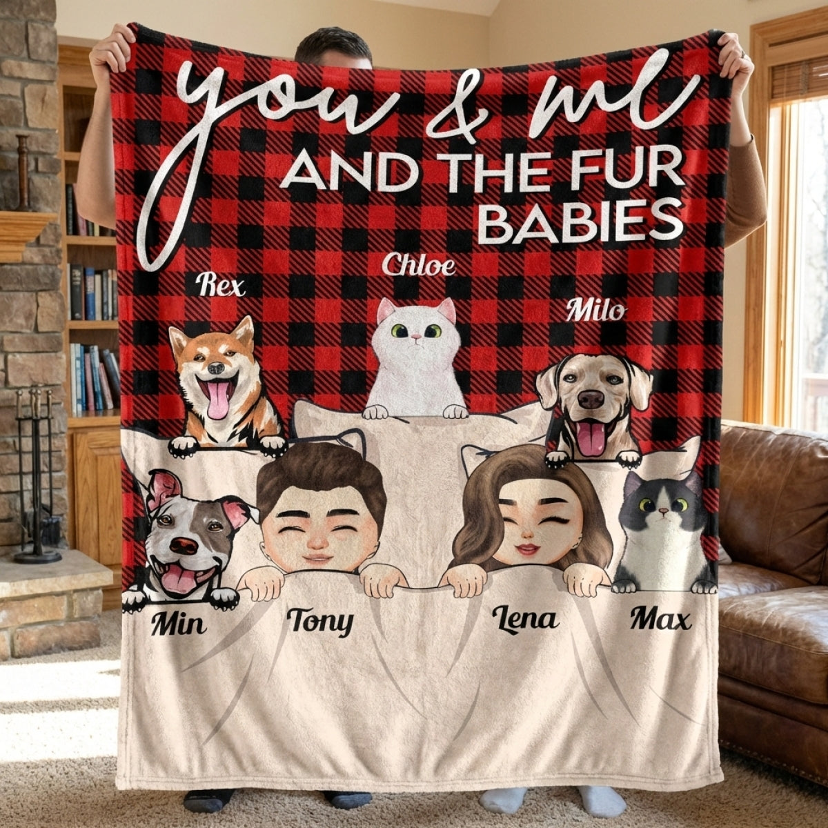 Custom 'You & Me And The Fur Babies' Pet Blanket - Personalized Gift for Couples