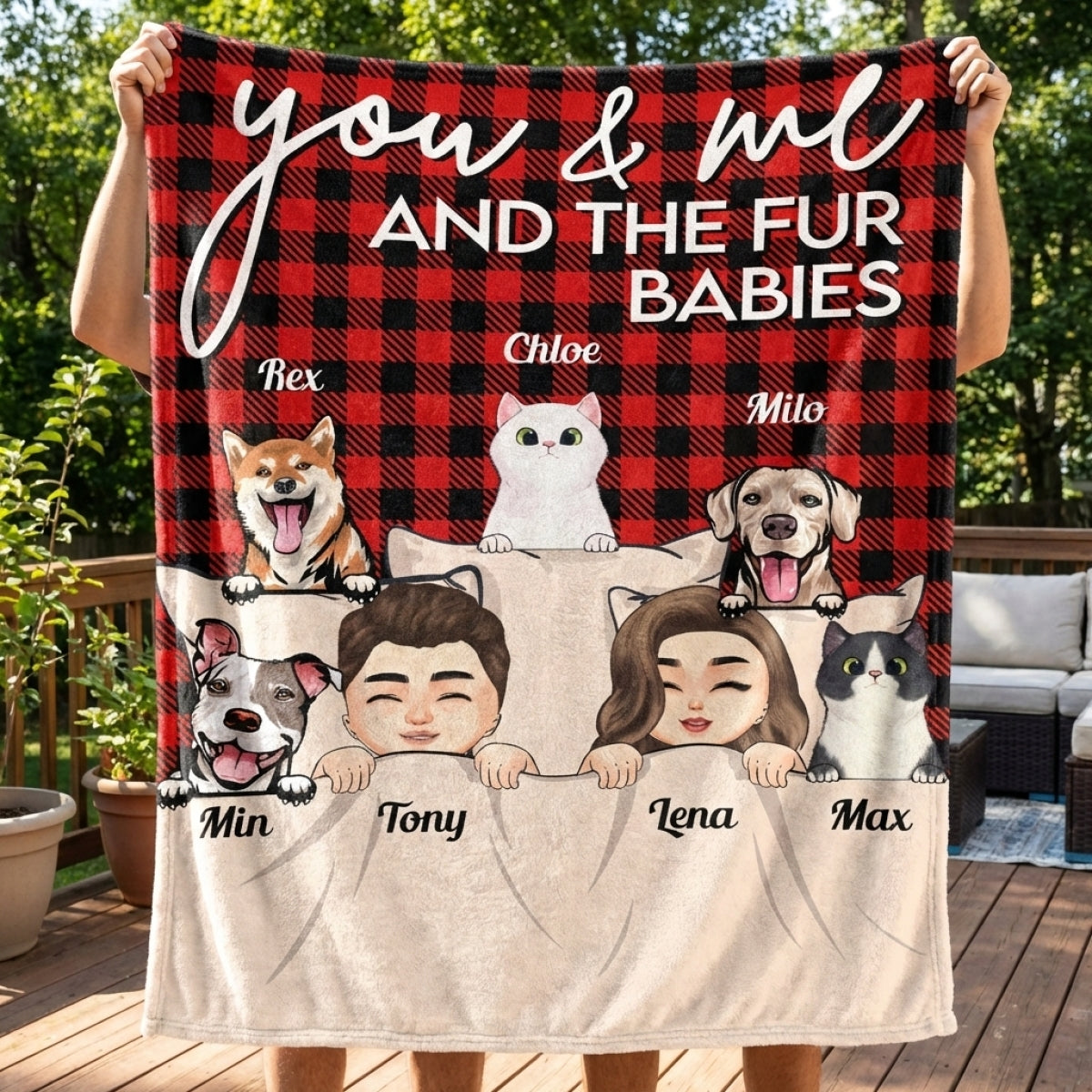 Custom 'You & Me And The Fur Babies' Pet Blanket - Personalized Gift for Couples