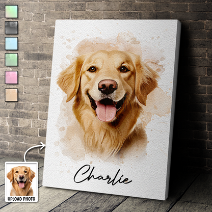 Custom Watercolor Pet Portrait from Your Photo | Personalized Horizontal Canvas / Poster