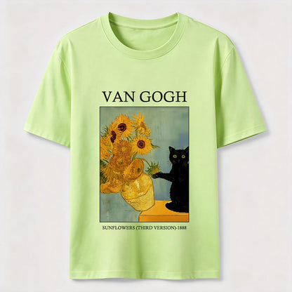 Van Gogh Sunflowers Black Cat T-Shirt