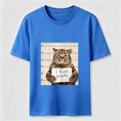 I Hate People Funny Mugshot Cat Graphic Tee