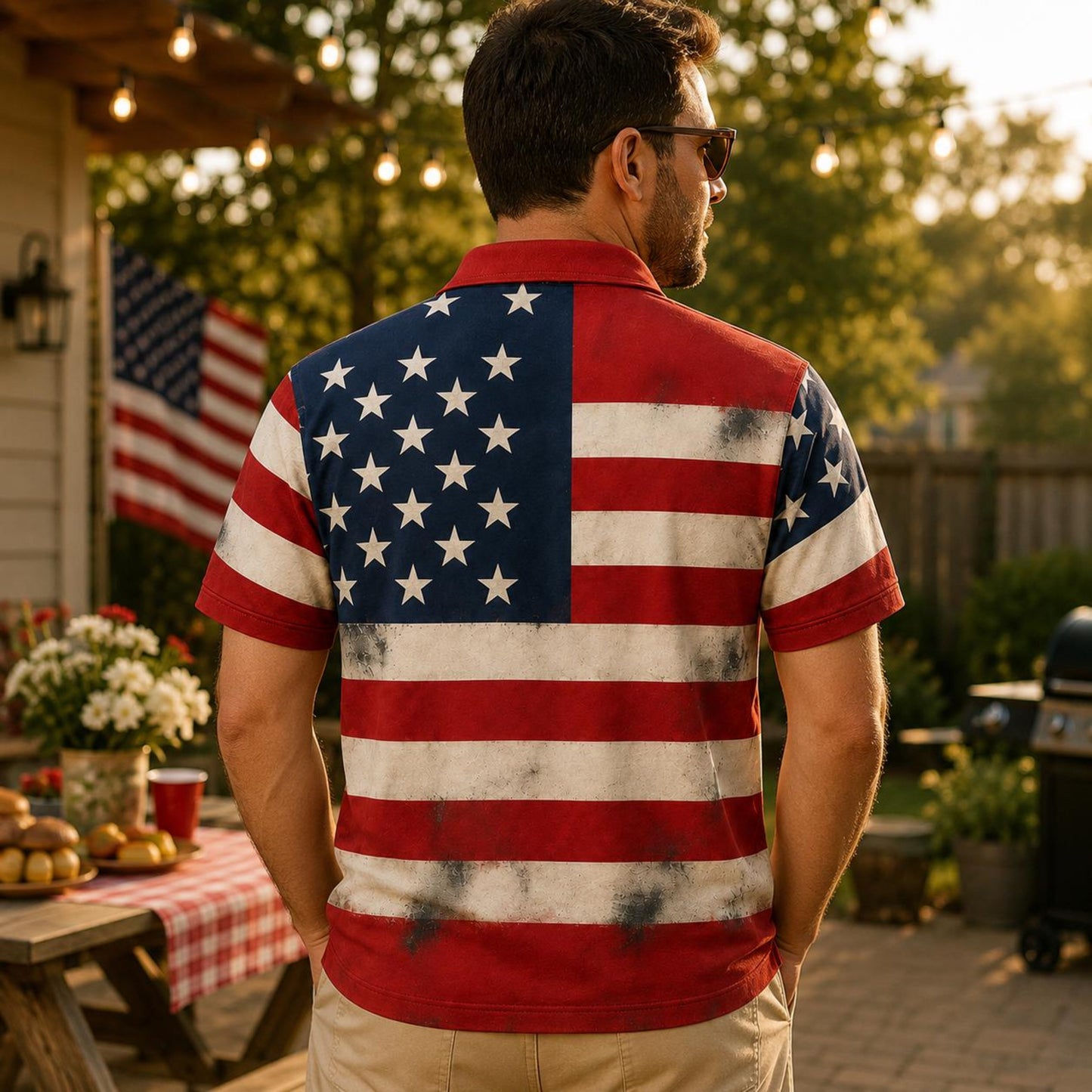 Vintage Patriotic Polo Shirt, USA Flag Mens Polo, 1776 2026 America 250th Shirt, 4th of July Summer Shirt