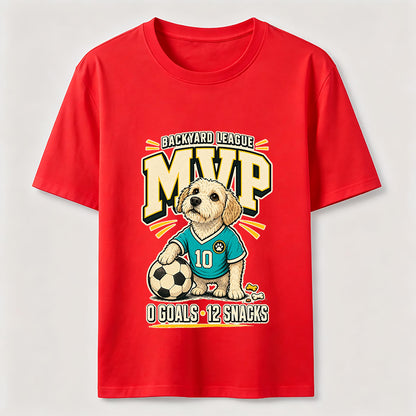 Funny Soccer Dog Backyard League MVP Puppy Graphic Tee