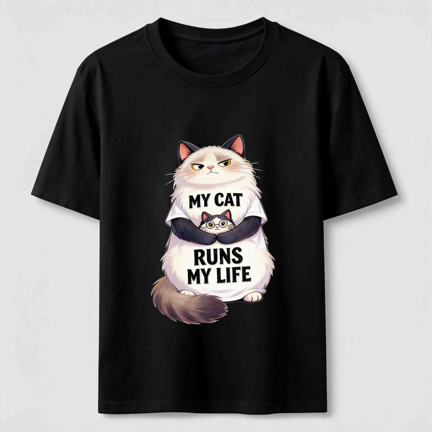 My Cat Runs My Life Funny Cat Lover Graphic Tee