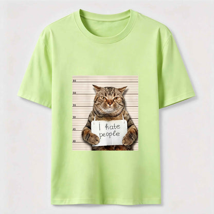 I Hate People Funny Mugshot Cat Graphic Tee