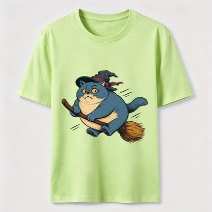 Witch Cat On A Broom T-Shirt