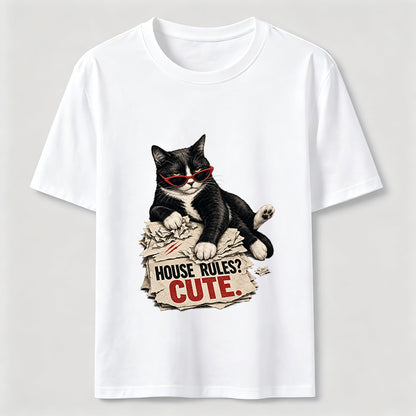 House Rules Cute Cat Tee
