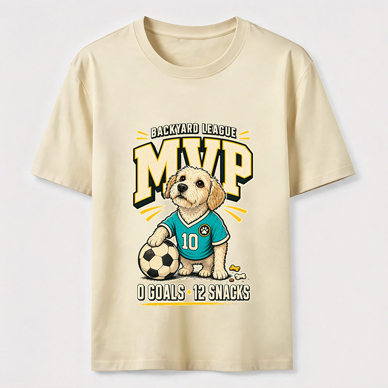 Funny Soccer Dog Backyard League MVP Puppy Graphic Tee