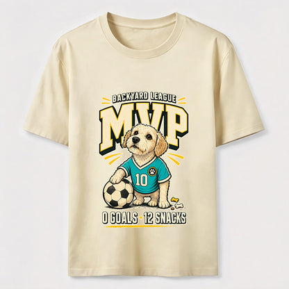 Funny Soccer Dog Backyard League MVP Puppy Graphic Tee
