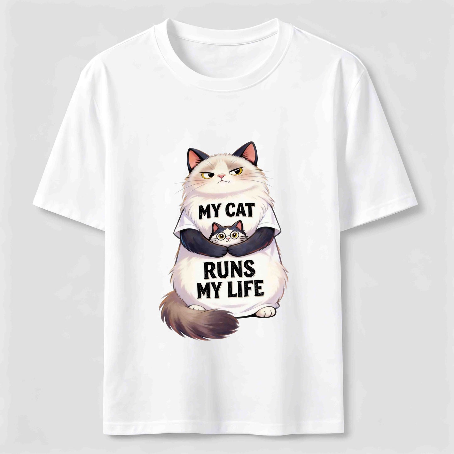 My Cat Runs My Life Funny Cat Lover Graphic Tee