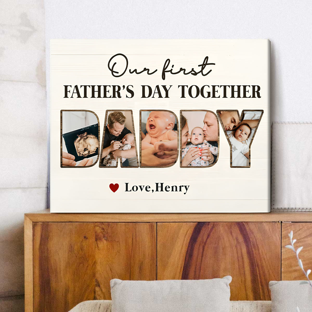 Canvas / Poster material and size view - Custom First Father's Day Photo Collage Canvas