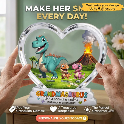 “Grandmasaurus” Personalized Acrylic Plaque - Custom Cartoon Dinosaur Gift for Grandma