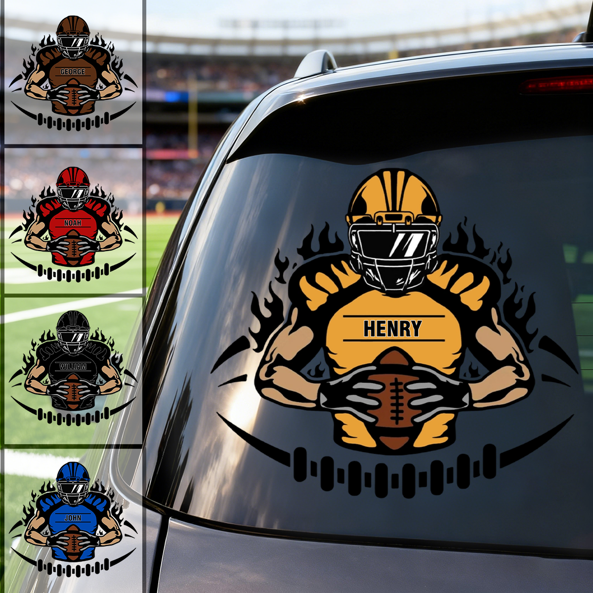 Personalized Football Player Sticker personalization view for Son/Grandson