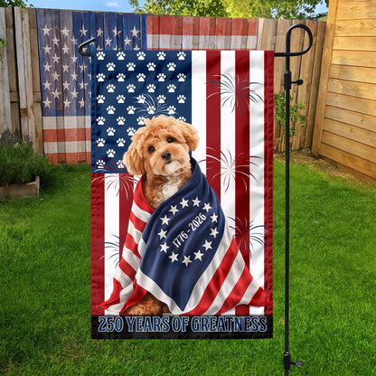 Custom Photo My Dog, Cat Loves USA 250 Patriotic Garden Flag HA75 898908