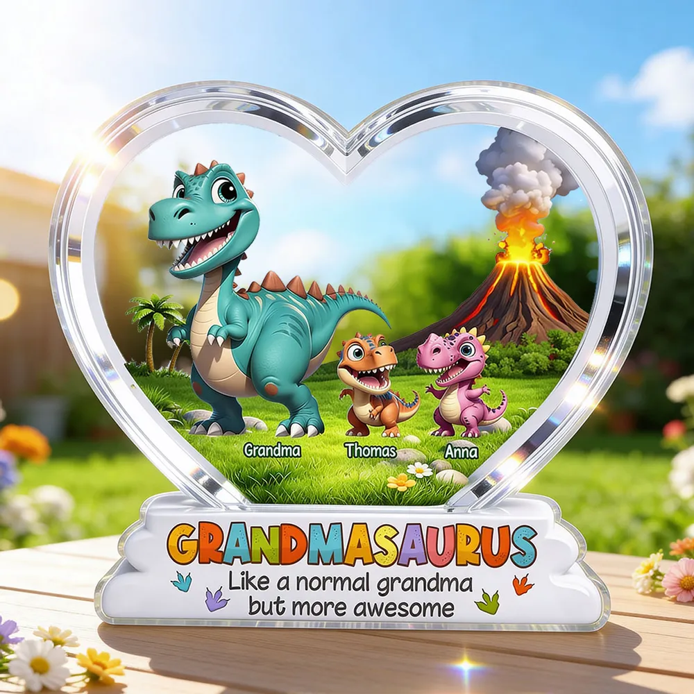 “Grandmasaurus” Personalized Acrylic Plaque - Custom Cartoon Dinosaur Gift for Grandma