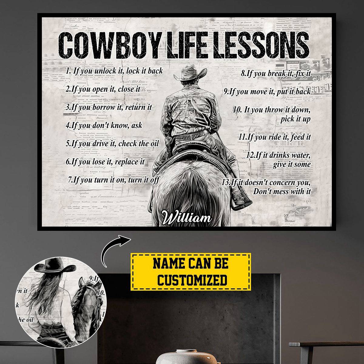 Personalized “Cowboy & Cowgirl” Motivational Poster / Canvas - Custom Gift for Rodeo Fans