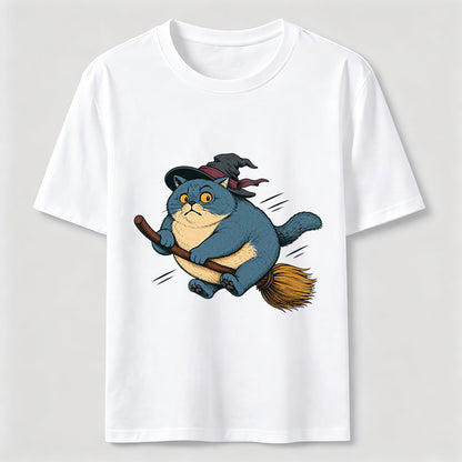 Witch Cat On A Broom T-Shirt