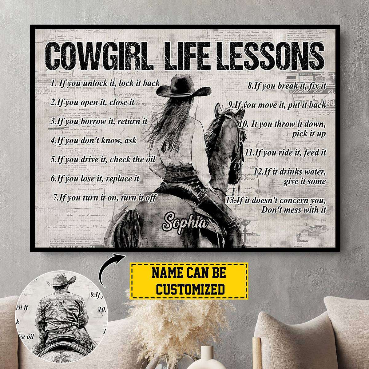 Personalized “Cowboy & Cowgirl” Motivational Poster / Canvas - Custom Gift for Rodeo Fans