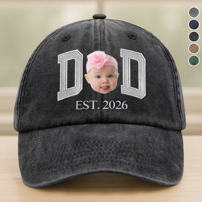 Custom photo face dad est washed denim baseball cap with baby picture and establishment year print
