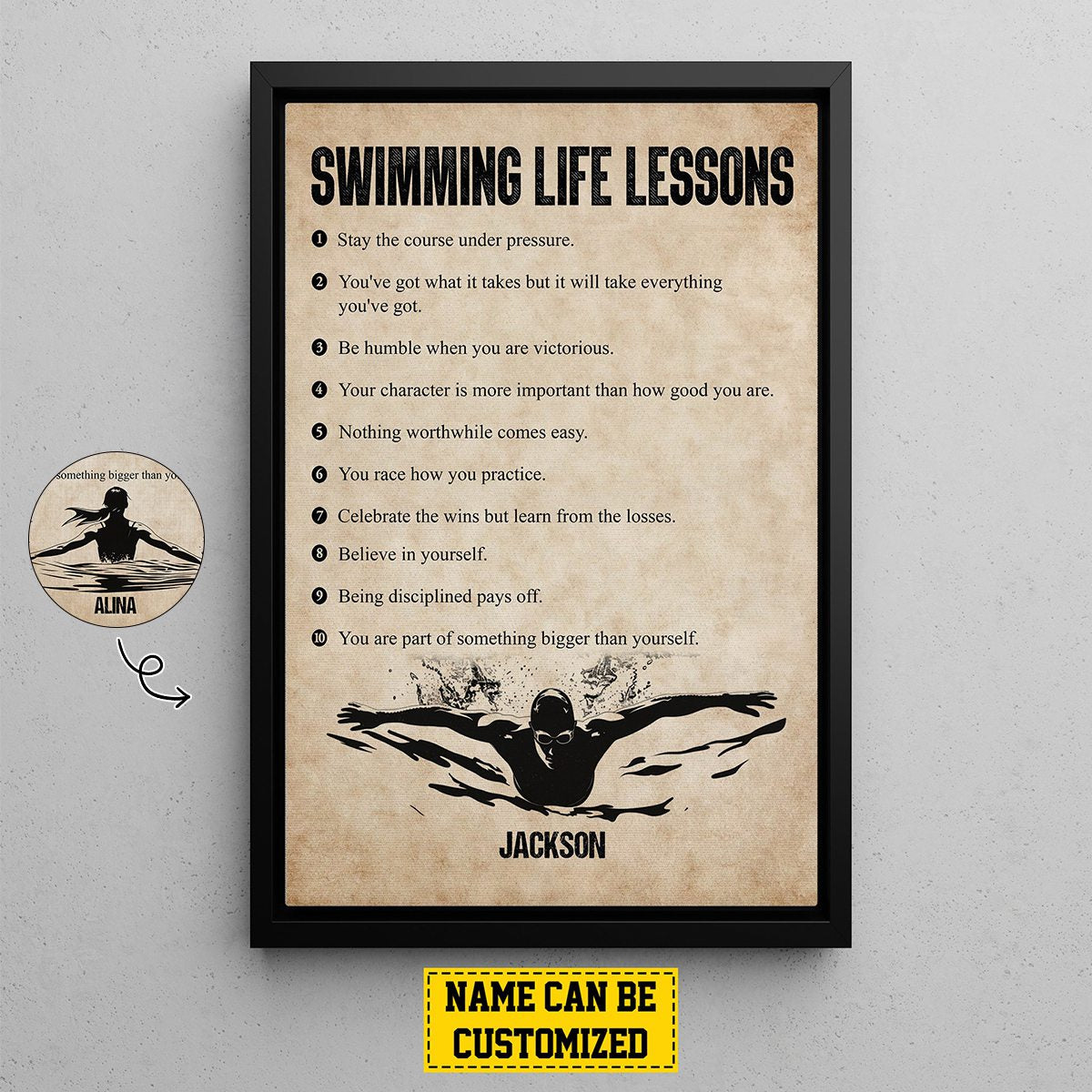 Personalized Motivational Swimming Poster / Canvas - Gift For Swimming Lovers