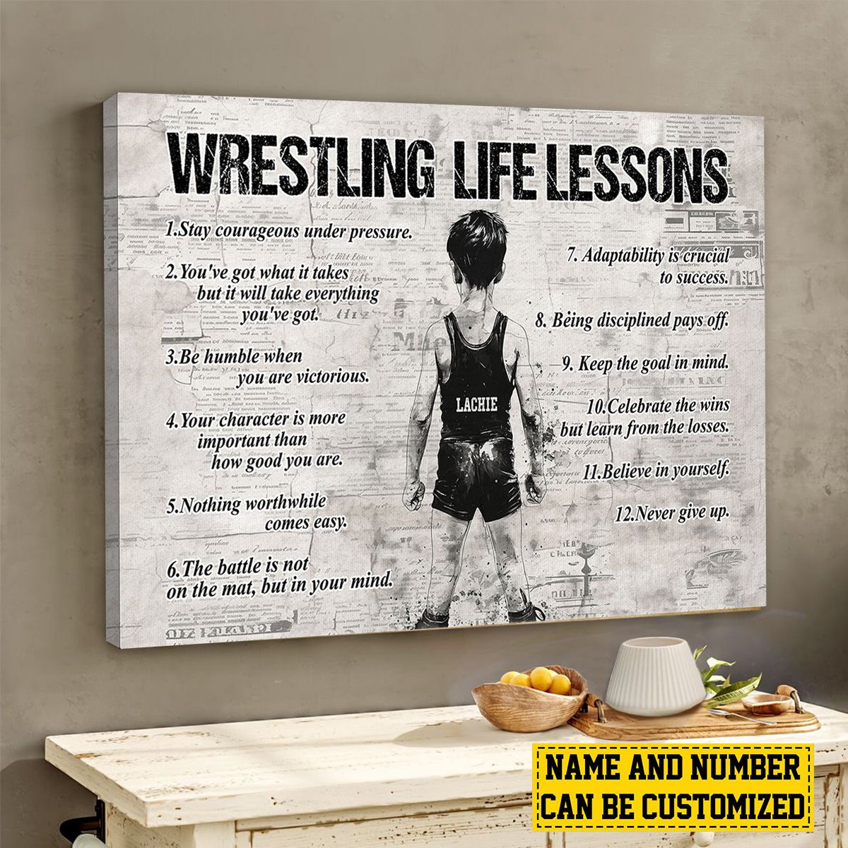 Personalized Wrestling Poster / Canvas - “Life Lessons” Wall Art for Boys & Girls