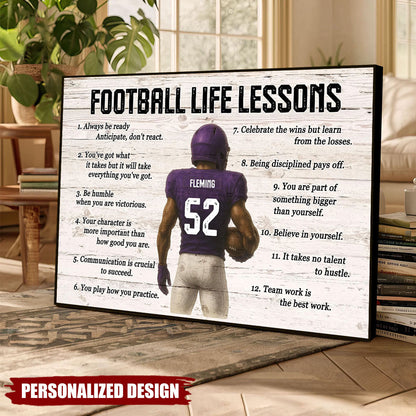 Personalized Football Life Lessons Poster / Canvas - Custom Gift for Teen Boys