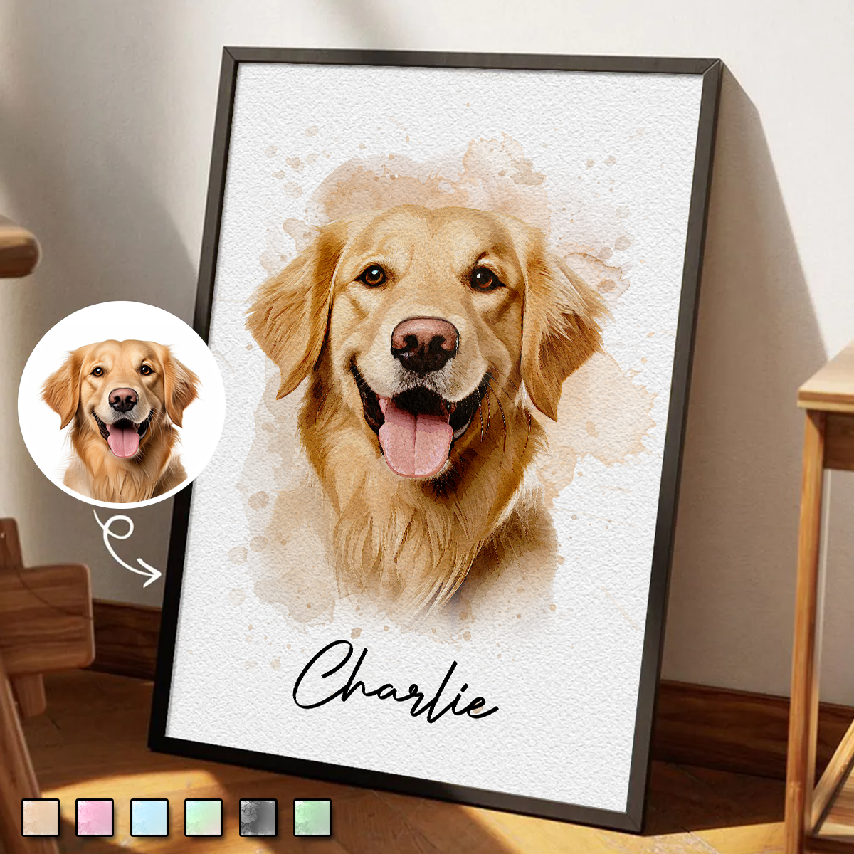 Watercolor Pet From Photo - Personalized Customized Canvas / Poster