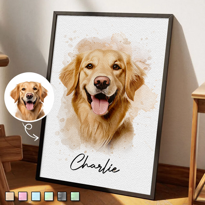 Watercolor Pet From Photo - Personalized Customized Canvas / Poster