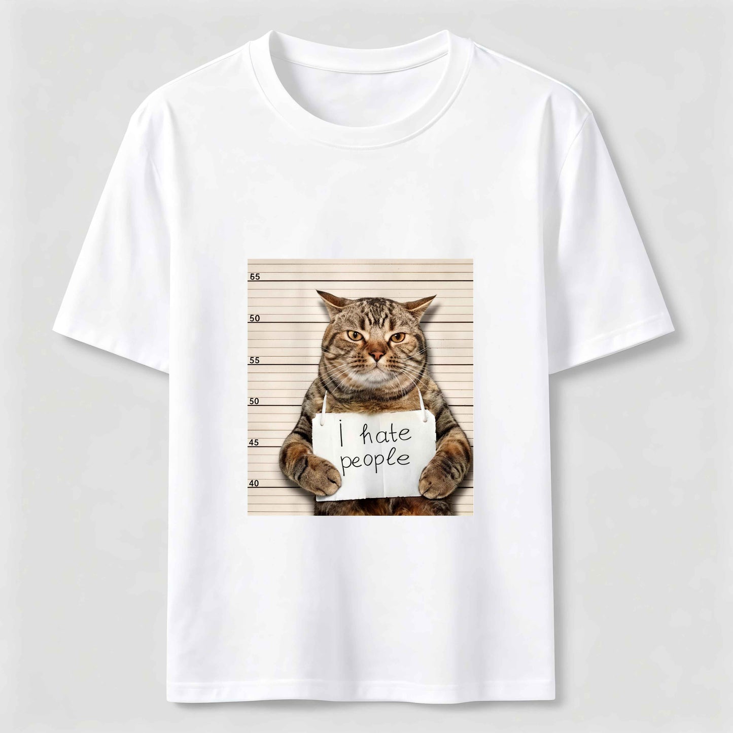 I Hate People Funny Mugshot Cat Graphic Tee
