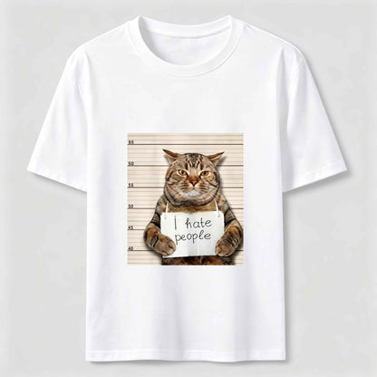 I Hate People Funny Mugshot Cat Graphic Tee