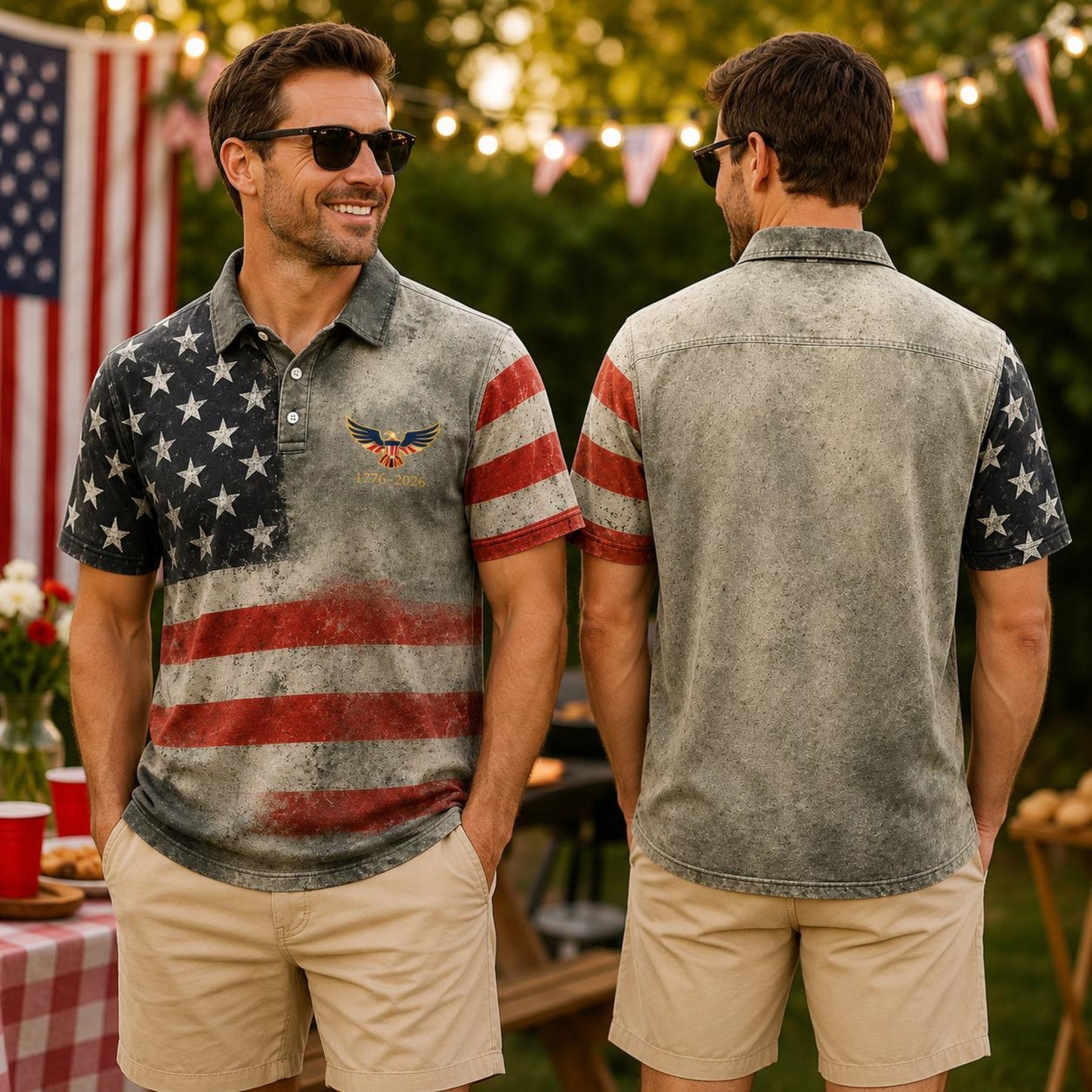 Vintage Patriotic Polo Shirt, USA Flag Mens Polo, 1776 2026 America 250th Shirt, 4th of July Summer Shirt