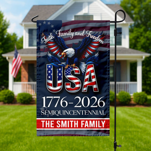 Custom Name Faith, Family & Freedom 250 Years of America Patriotic Garden Flag LM32 897165
