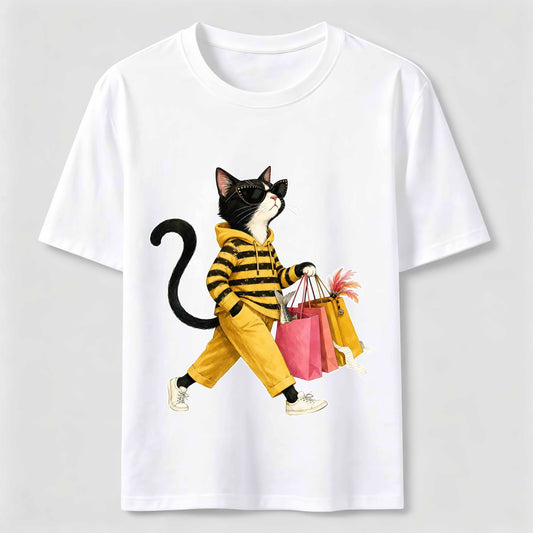 Trendy Kitty Graphic Tee with Sunglasses Unisex Shirt