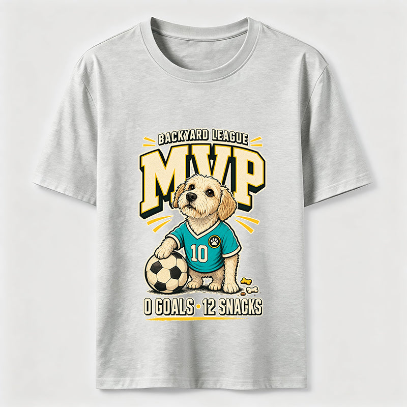 Funny Soccer Dog Backyard League MVP Puppy Graphic Tee