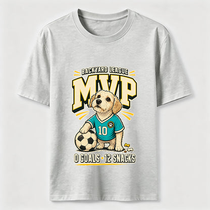 Funny Soccer Dog Backyard League MVP Puppy Graphic Tee