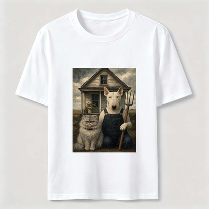 American Gothic Cat And Dog Tee