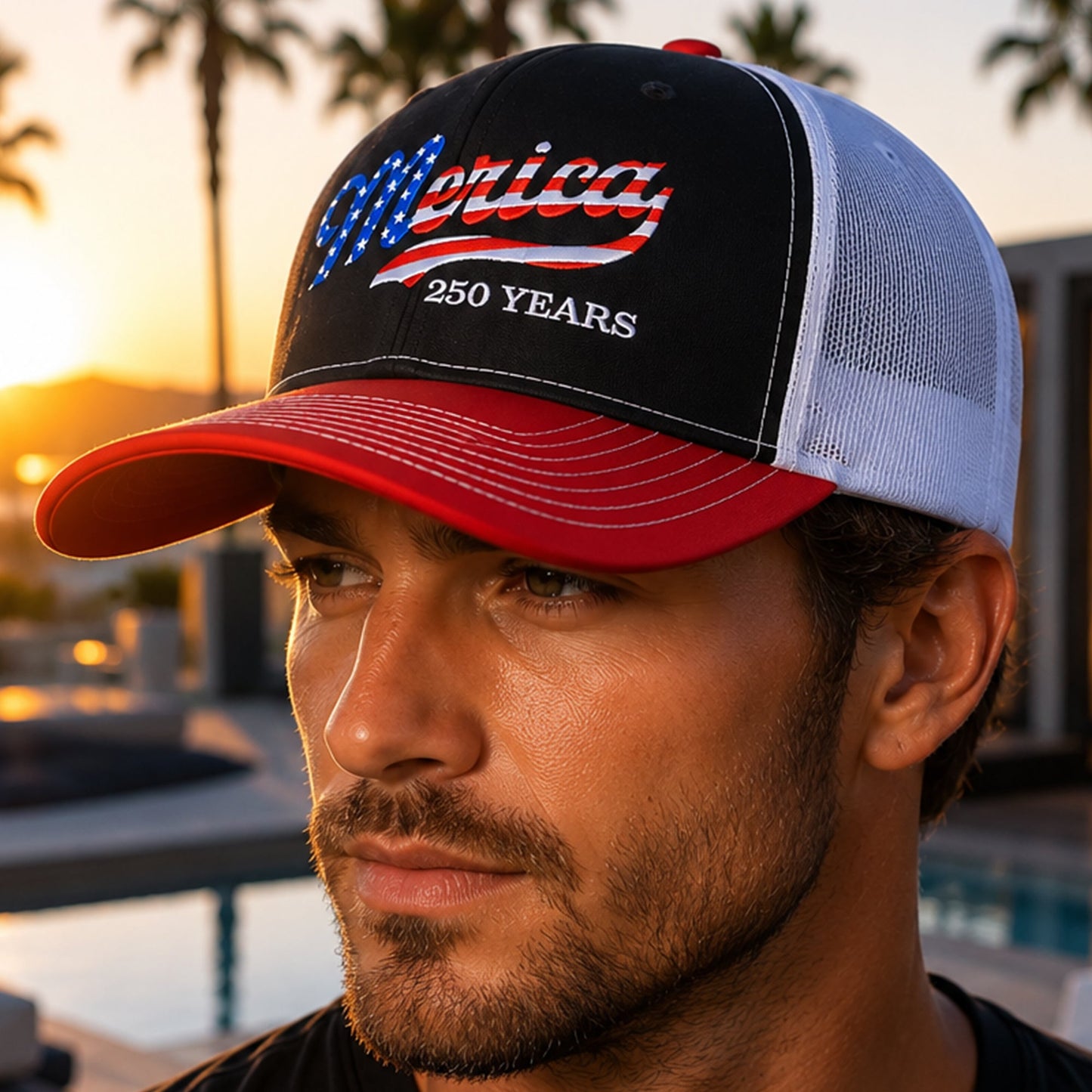 USA Patriotic Merica 250 Years Embroidered Trucker Hat HO82 902720