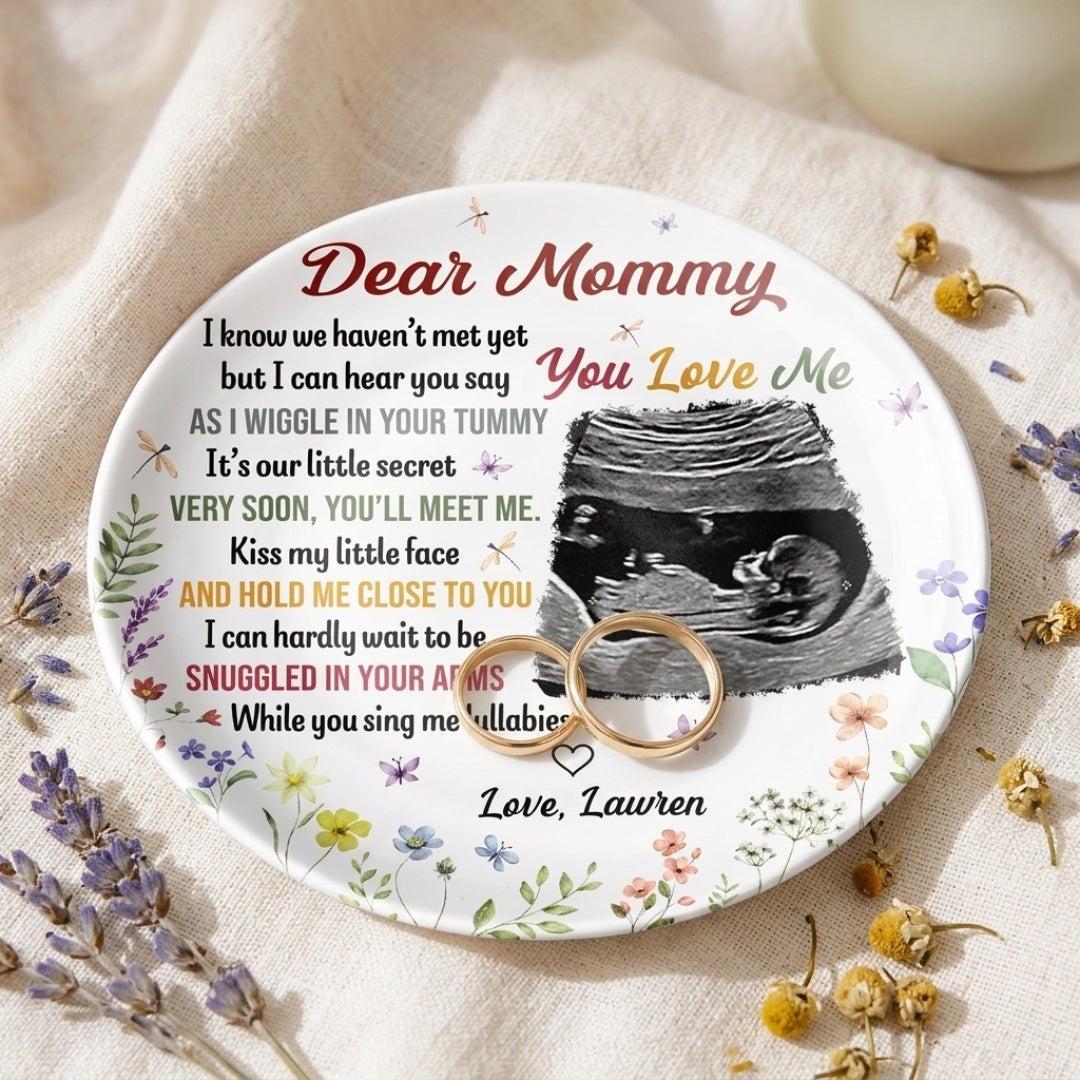 The Bump Snuggles In Your Arms - Personalized Custom Photo Ceramic Plate